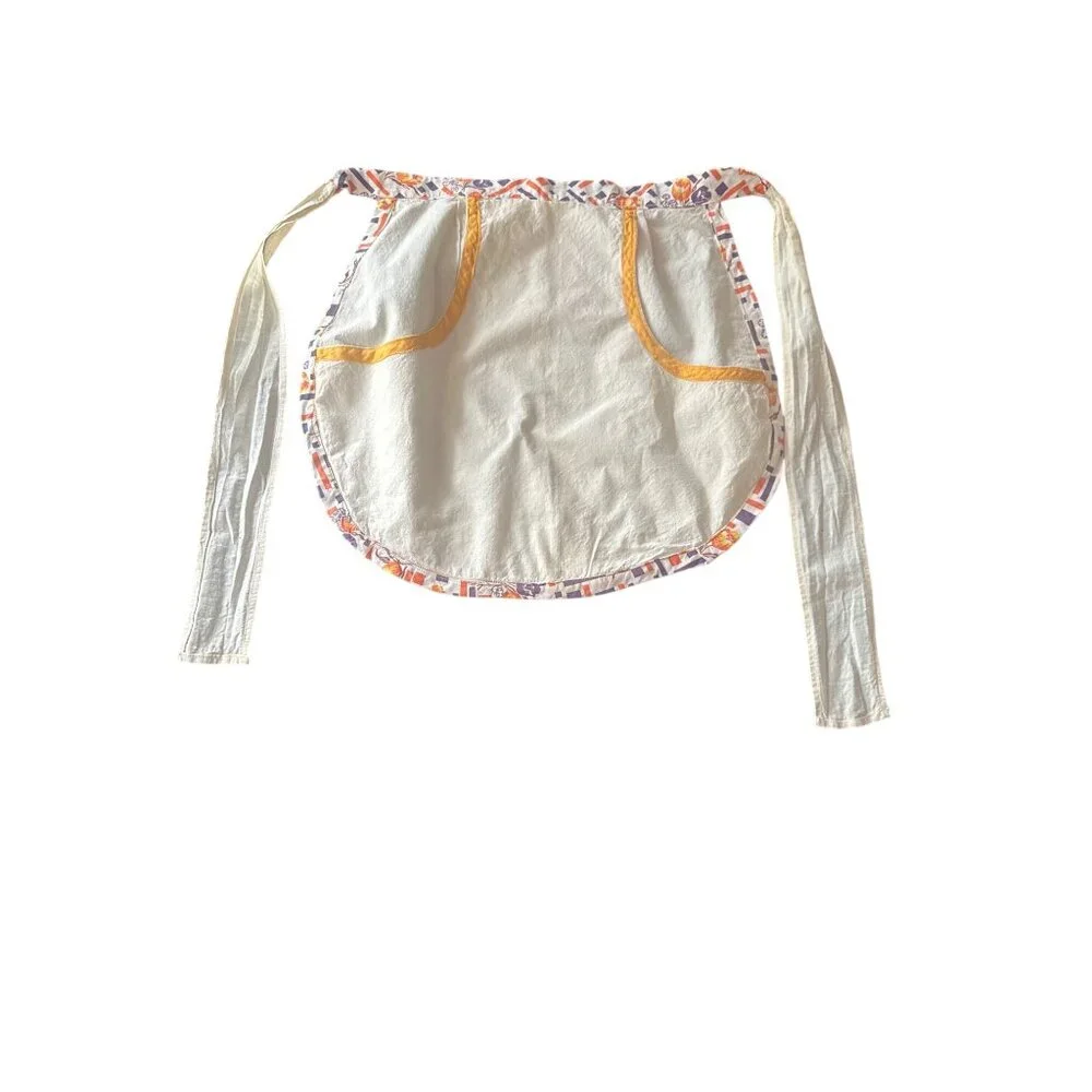 Vintage Handmade Mini Child‎ Cotton Apron With Floral Trim & Dual Pockets